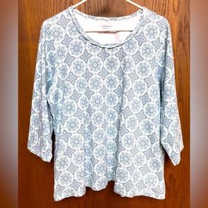 Croft & Barrow Women's Stretch Shirt 1X 3/4th Sleeve Light Blue Floral Cotton